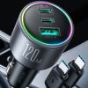 120W hleðslutengi í bíl með 3x USB tengjum (1x USB-A & 2x USB-C) fyrir snjalltæki, fartölvur o.fl.