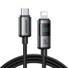 30W gagna- og hleðslusnúra með LED skjá. USB-C í Lightning tengi (1,2 metrar)