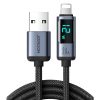 2.4A gagna- og hleðslusnúra með LED skjá. USB-A í Lightning tengi - 1,2 metra snúra